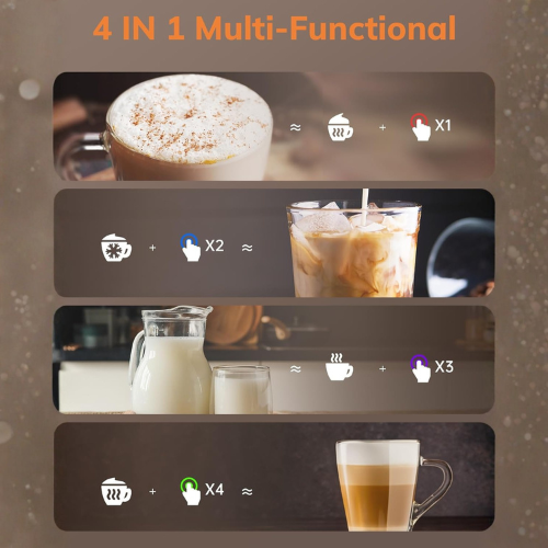 Electric 4‑in‑1 Milk Frother with Large Glass Chamber
