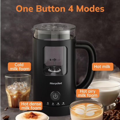 Electric 4‑in‑1 Milk Frother with Large Glass Chamber