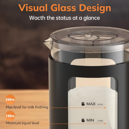 Electric 4‑in‑1 Milk Frother with Large Glass Chamber