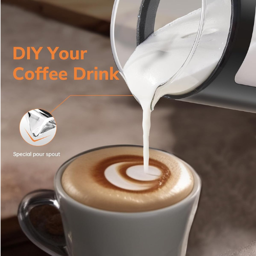 Electric 4‑in‑1 Milk Frother with Large Glass Chamber