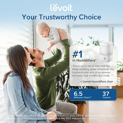 Cool Mist Bedroom Humidifier with Easy‑Clean Top Fill Design