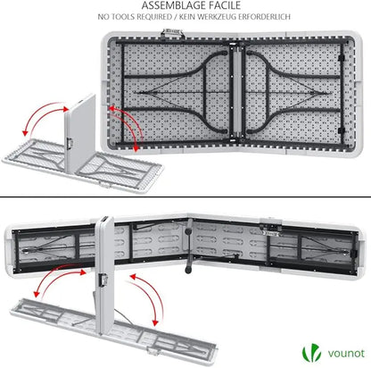Folding table and 2 white benches set 180x75x72cm