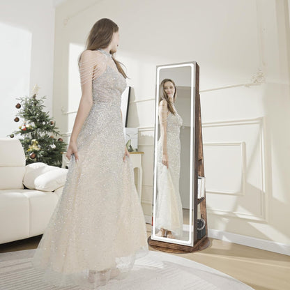 Floor-standing jewellery cabinet with LED mirror, 360° rotating organiser 😍