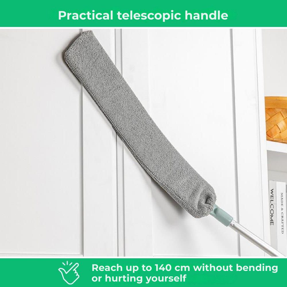 Ultra-flat telescopic feather duster for hard-to-reach areas