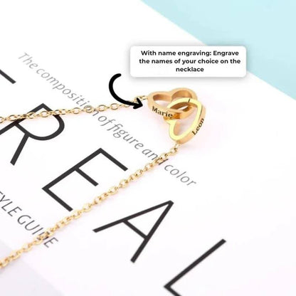 Eternal Rose Gift Set – Double Heart Engraved Necklace